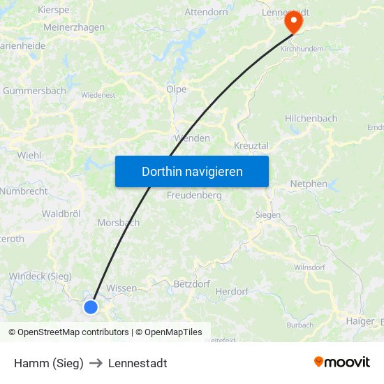 Hamm (Sieg) to Lennestadt map