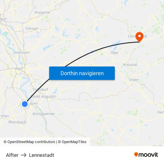 Alfter to Lennestadt map