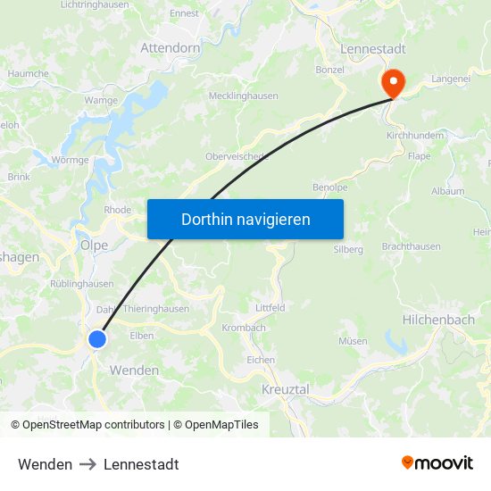 Wenden to Lennestadt map