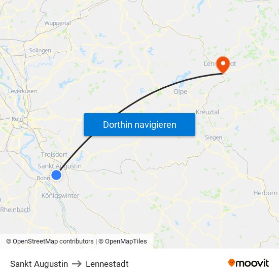 Sankt Augustin to Lennestadt map