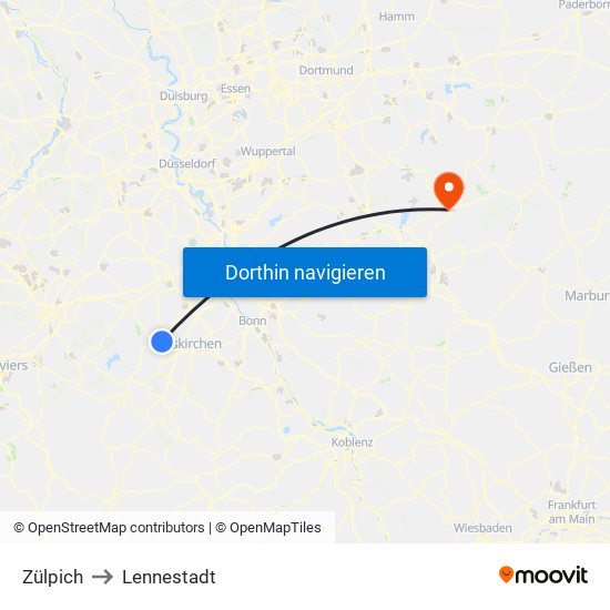 Zülpich to Lennestadt map