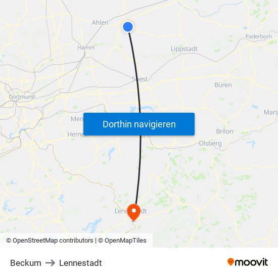 Beckum to Lennestadt map