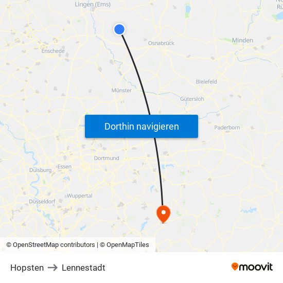 Hopsten to Lennestadt map