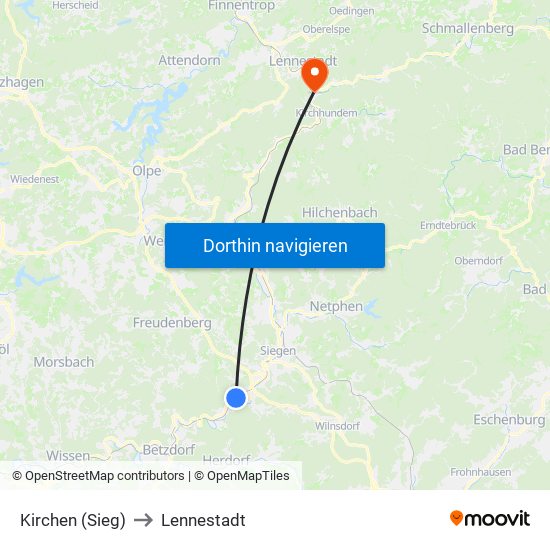 Kirchen (Sieg) to Lennestadt map