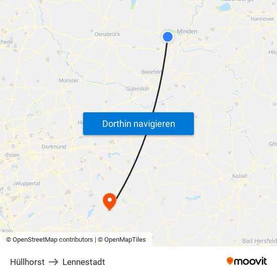 Hüllhorst to Lennestadt map