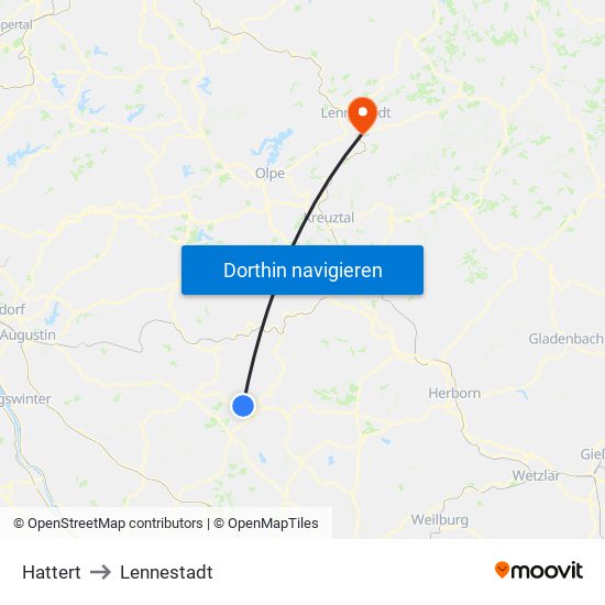 Hattert to Lennestadt map