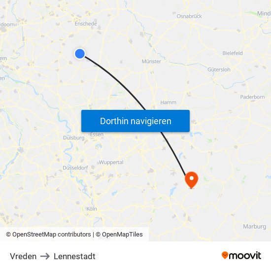 Vreden to Lennestadt map