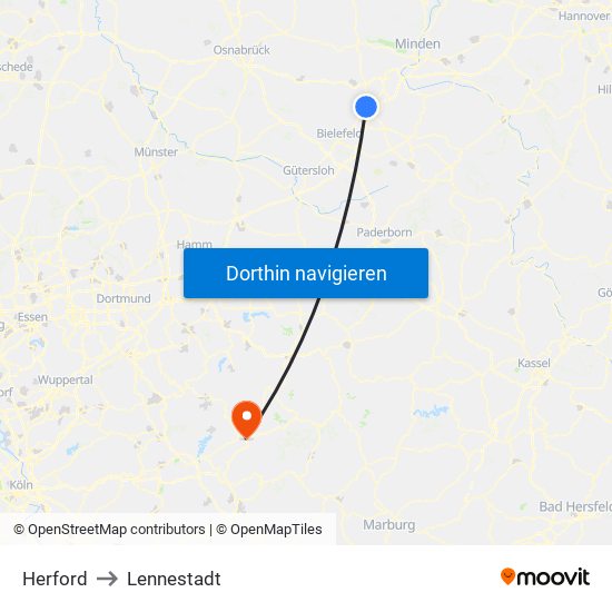 Herford to Lennestadt map