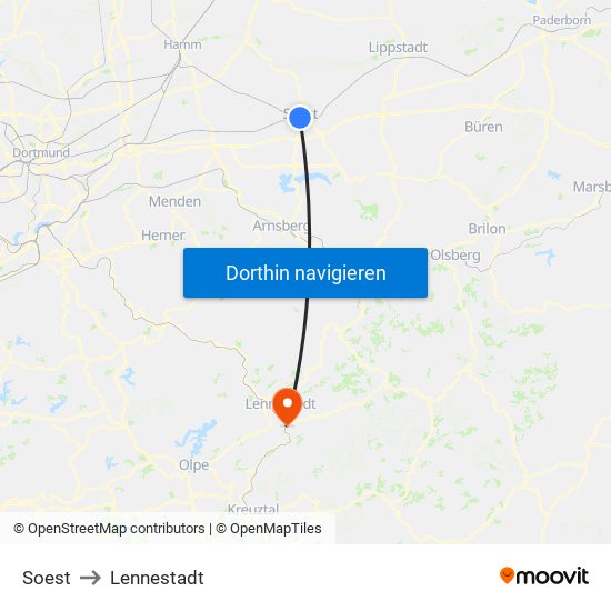 Soest to Lennestadt map