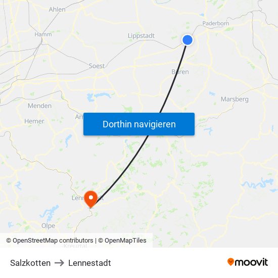 Salzkotten to Lennestadt map