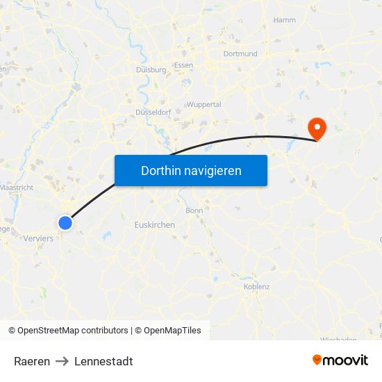 Raeren to Lennestadt map