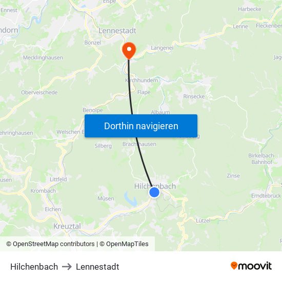 Hilchenbach to Lennestadt map