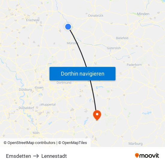 Emsdetten to Lennestadt map