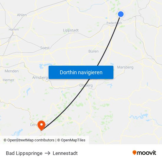 Bad Lippspringe to Lennestadt map