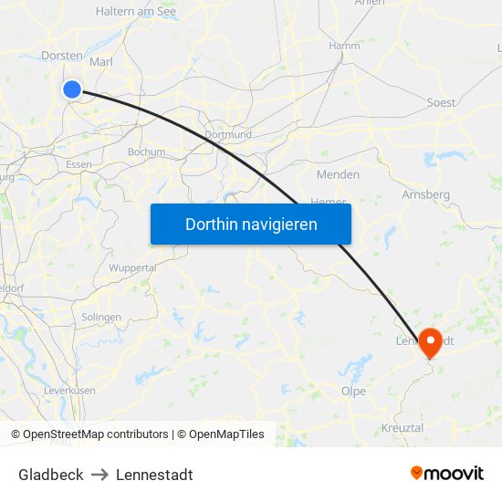 Gladbeck to Lennestadt map