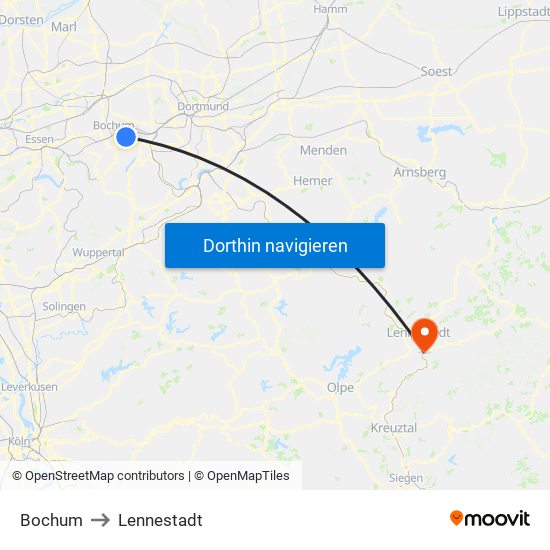 Bochum to Lennestadt map