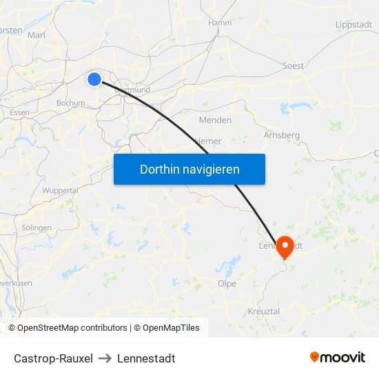 Castrop-Rauxel to Lennestadt map