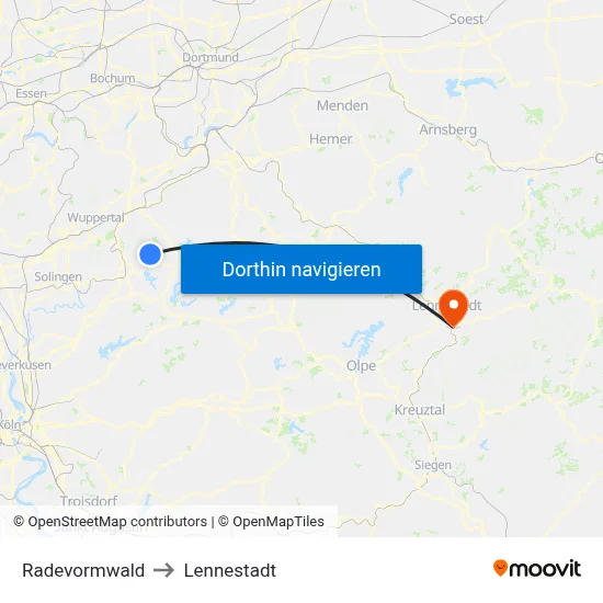 Radevormwald to Lennestadt map