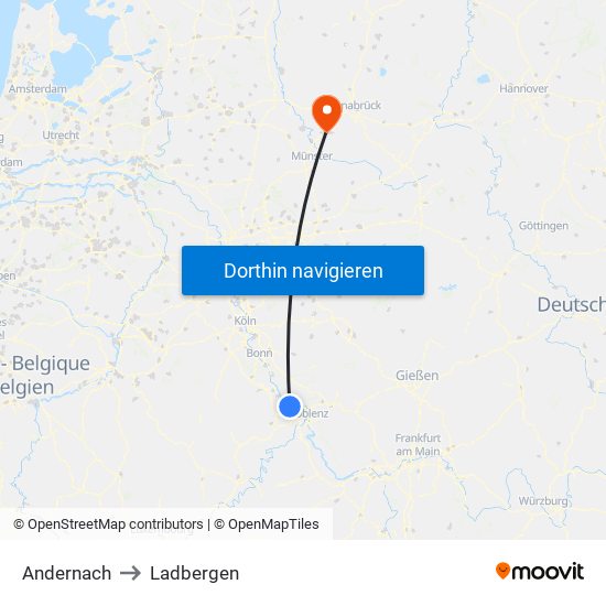 Andernach to Ladbergen map