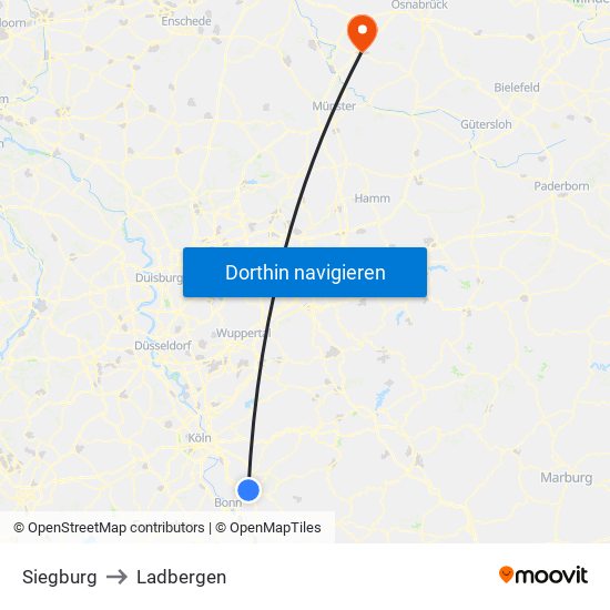 Siegburg to Ladbergen map