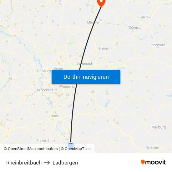 Rheinbreitbach to Ladbergen map