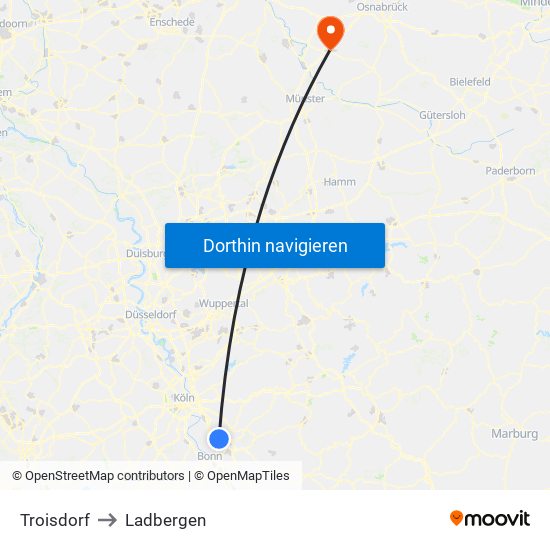 Troisdorf to Ladbergen map