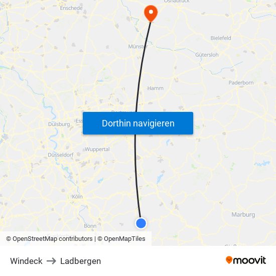 Windeck to Ladbergen map