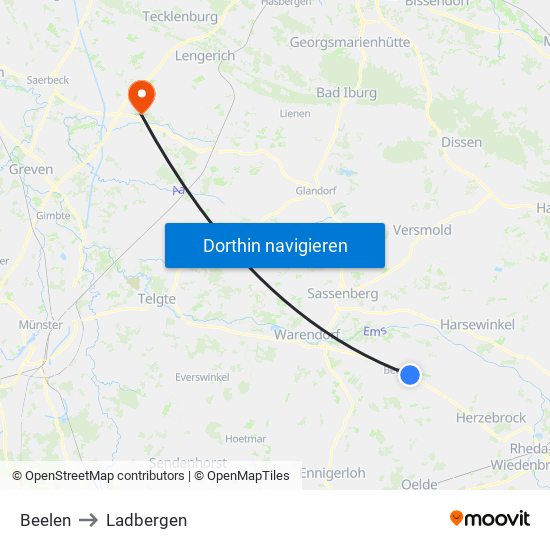 Beelen to Ladbergen map