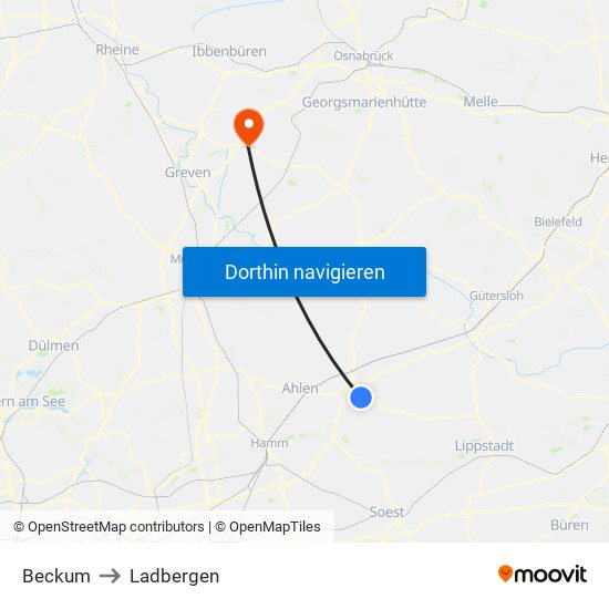 Beckum to Ladbergen map