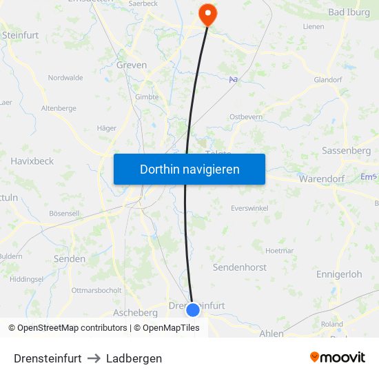 Drensteinfurt to Ladbergen map