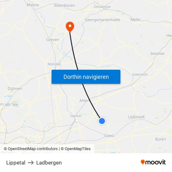 Lippetal to Ladbergen map