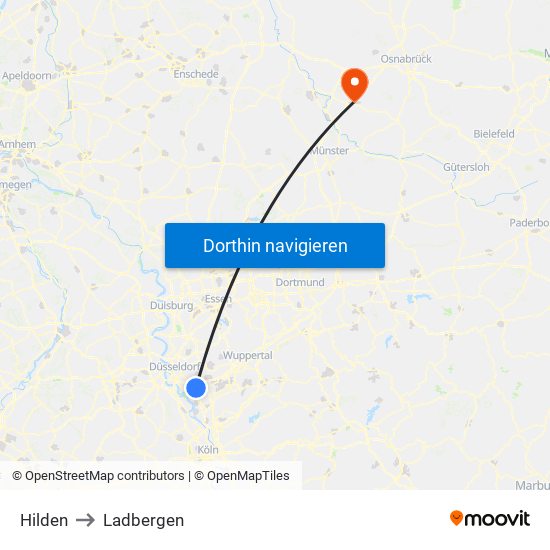 Hilden to Ladbergen map