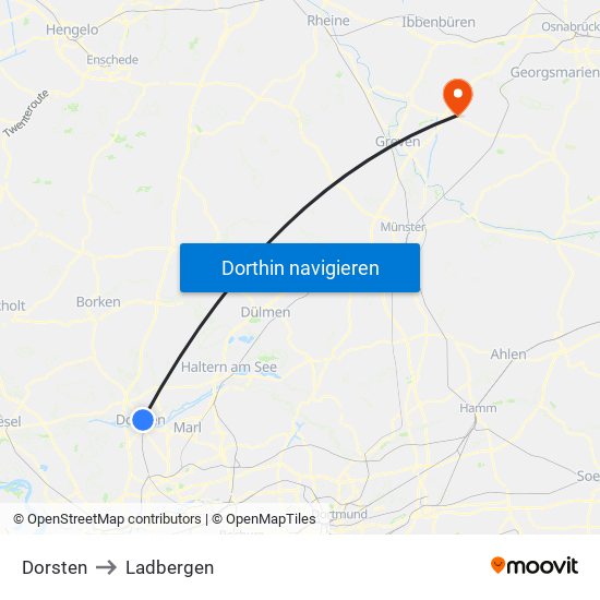 Dorsten to Ladbergen map