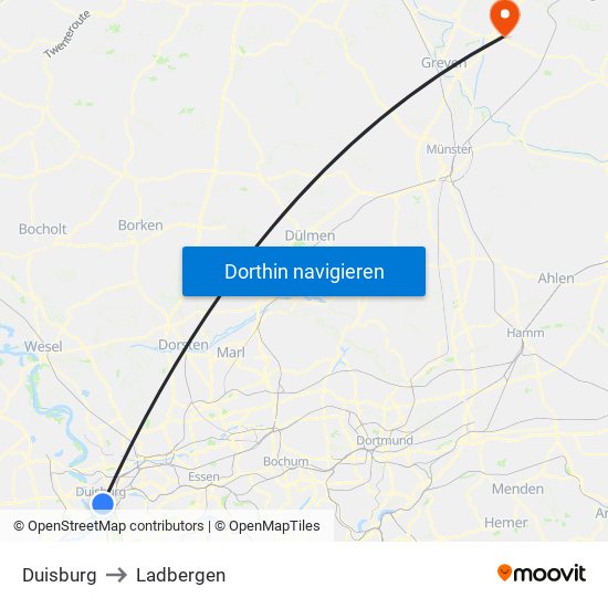 Duisburg to Ladbergen map