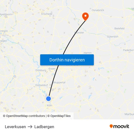 Leverkusen to Ladbergen map