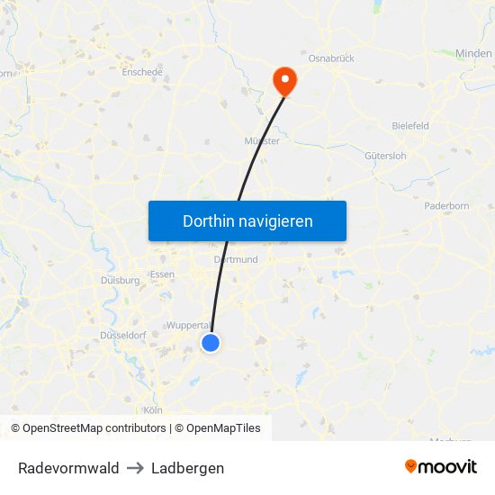 Radevormwald to Ladbergen map