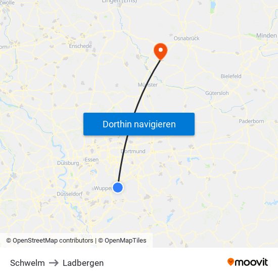 Schwelm to Ladbergen map