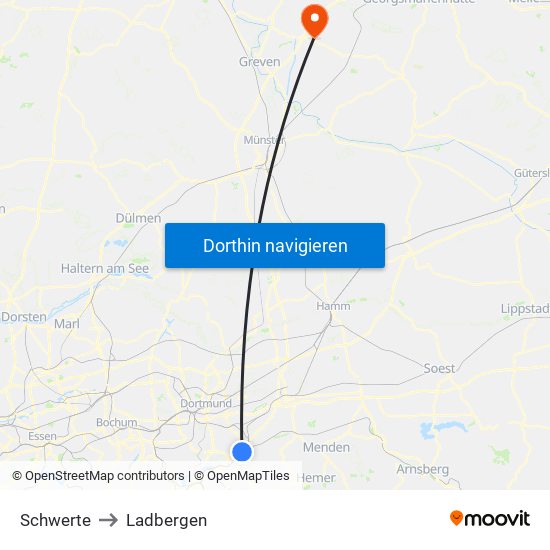 Schwerte to Ladbergen map