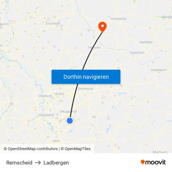 Remscheid to Ladbergen map