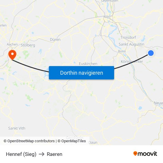 Hennef (Sieg) to Raeren map