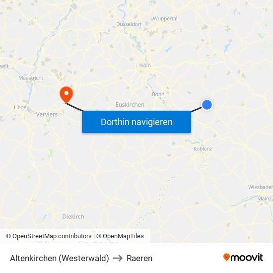 Altenkirchen (Westerwald) to Raeren map