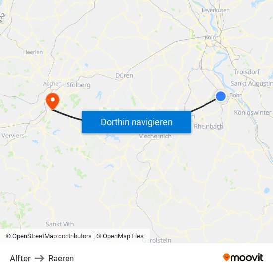 Alfter to Raeren map