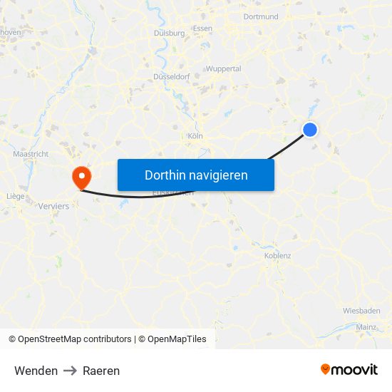 Wenden to Raeren map