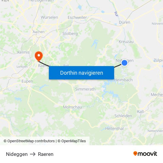 Nideggen to Raeren map