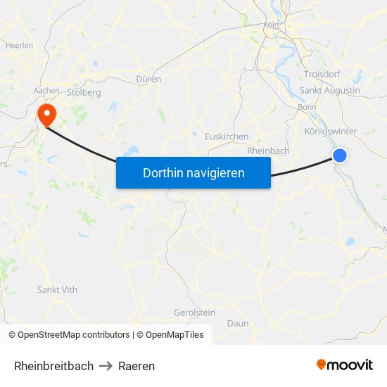 Rheinbreitbach to Raeren map