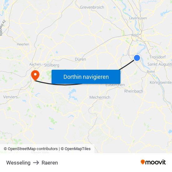 Wesseling to Raeren map