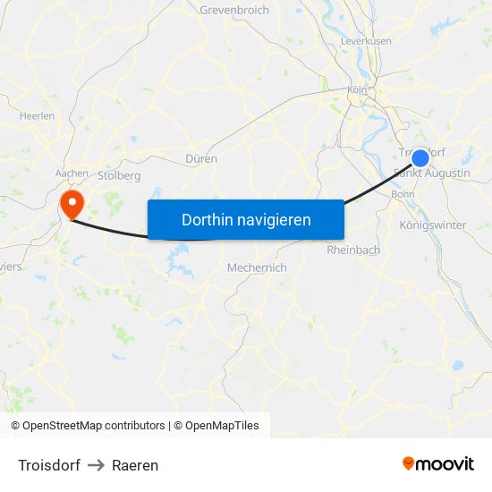 Troisdorf to Raeren map