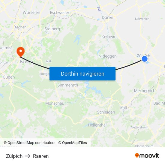 Zülpich to Raeren map