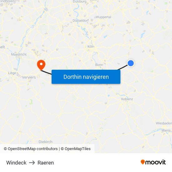Windeck to Raeren map