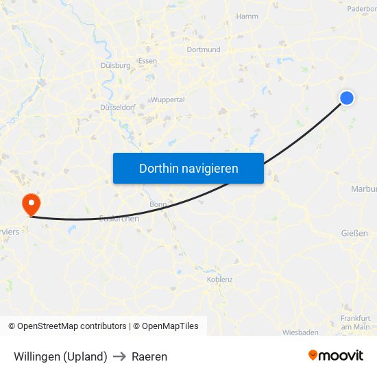 Willingen (Upland) to Raeren map